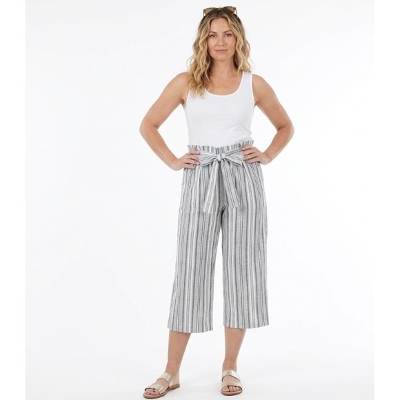 Zac & Rachel Pants - New Zac & Rachel size XXL‎ Wide Leg Striped Linen Blend Belted Cropped Pants